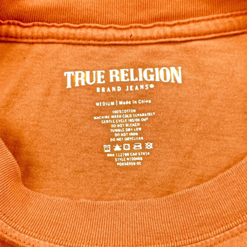 True Religion Mens Buddha Guitar Graphic T-Shirt Orange 100% Cotton Medium